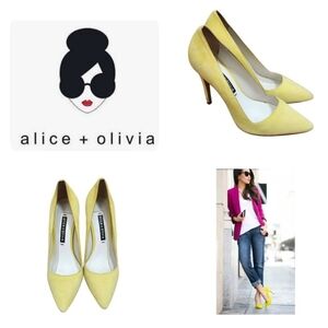 Alice + Olivia Yellow Suede Dina Pump Size EU 38/US 7.5